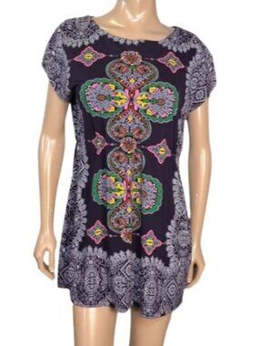 💠Urban Behavior Mini Tunic Dress Purple Boho Kaleidoscope Print Short Sleeve